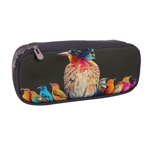 BNVSADC Federmäppchen und Make-up-Tasche aus Leder, mit buntem Vogelmotiv, für Schule, Büro, Reisen, Schwarz , Einheitsgröße, Kosmetiktasche von BNVSADC