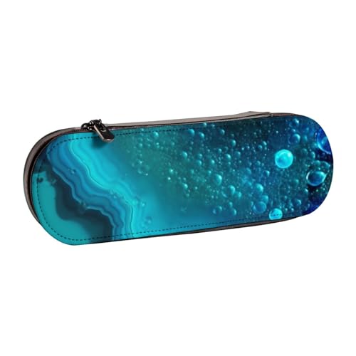 BNVSADC Federmäppchen und Make-up-Tasche aus Leder, mit hellblauem, türkisfarbenem Aufdruck – stilvolle Hartschalen-Bleistifttasche, Schreibwaren-Organizer-Tasche für Schule, Büro, Reisen, Schwarz , von BNVSADC