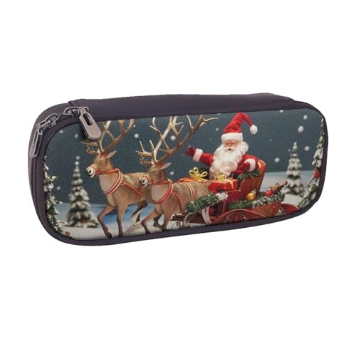 BNVSADC Federmäppchen und Make-up-Tasche aus Leder mit Aufschrift "Merry Christmas", stilvolles Federmäppchen für Schule, Büro, Reisen, Schwarz , Einheitsgröße, Kosmetiktasche von BNVSADC