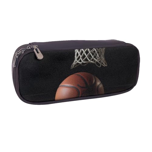 BNVSADC Federmäppchen und Make-up-Tasche aus Leder mit Basketball-Motiv, stilvolles Federmäppchen für Schule, Büro, Reisen, Schwarz , Einheitsgröße, Kosmetiktasche von BNVSADC