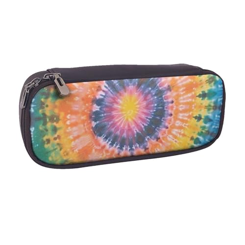 BNVSADC Federmäppchen und Make-up-Tasche aus Leder mit Batikmuster, stilvolles Federmäppchen, Schreibwaren-Organizer-Tasche für Schule, Büro, Reisen, Schwarz , Einheitsgröße, Kosmetiktasche von BNVSADC