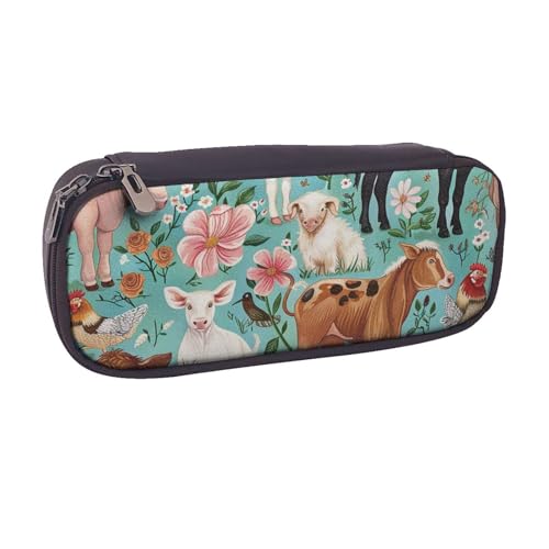 BNVSADC Federmäppchen und Make-up-Tasche aus Leder mit Bauernhoftier-Motiv, stilvolles Federmäppchen, Schreibwaren-Organizer-Tasche für Schule, Büro, Reisen, Schwarz , Einheitsgröße, Kosmetiktasche von BNVSADC