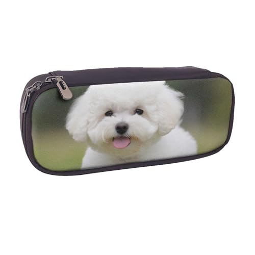 BNVSADC Federmäppchen und Make-up-Tasche aus Leder mit Bichon Frisé-Motiv, bedruckt, für Schule, Büro, Reisen, Schwarz , Einheitsgröße, Kosmetiktasche von BNVSADC