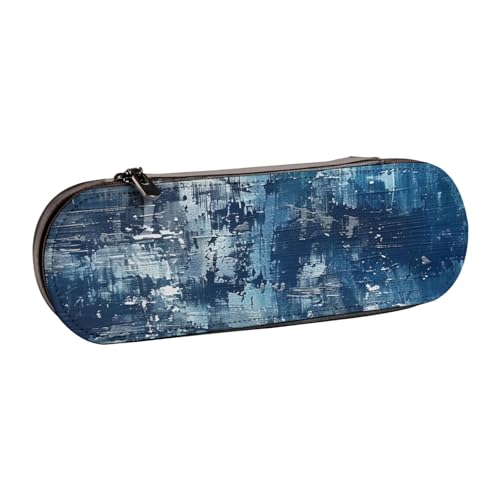 BNVSADC Federmäppchen und Make-up-Tasche aus Leder mit Bierblasen-Aufdruck – stilvolle Hartschalen-Bleistifttasche, Schreibwaren-Organizer-Tasche für Schule, Büro, Reisen, Abstraktes Blau von BNVSADC
