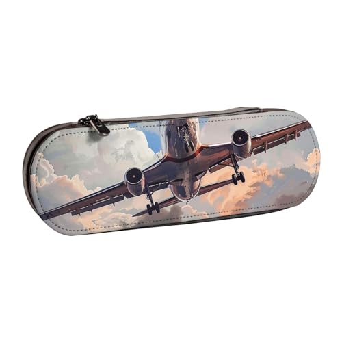 BNVSADC Federmäppchen und Make-up-Tasche aus Leder mit Bierblasen-Aufdruck – stilvolle Hartschalen-Bleistifttasche, Schreibwaren-Organizer-Tasche für Schule, Büro, Reisen, Flugzeugkunst von BNVSADC