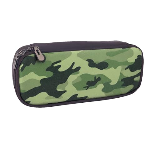 BNVSADC Federmäppchen und Make-up-Tasche aus Leder mit Camouflage-Muster, stilvolles Federmäppchen für Schule, Büro, Reisen, Schwarz , Einheitsgröße, Kosmetiktasche von BNVSADC