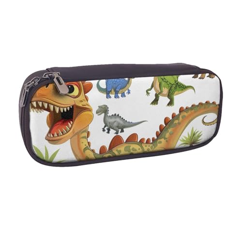 BNVSADC Federmäppchen und Make-up-Tasche aus Leder mit Cartoon-Dinosaurier-Bildern, stilvolles Federmäppchen für Schule, Büro, Reisen, Schwarz , Einheitsgröße, Kosmetiktasche von BNVSADC