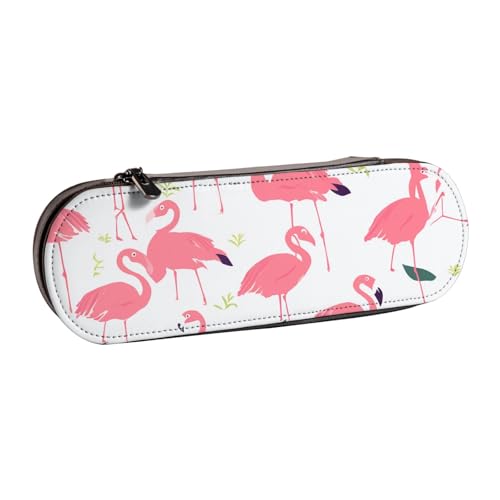 BNVSADC Federmäppchen und Make-up-Tasche aus Leder mit Cartoon-Flamingo-Muster, stilvolle Hartschale, Schreibwaren-Organizer-Tasche für Schule, Büro, Reisen, Schwarz , Einheitsgröße, Kosmetiktasche von BNVSADC