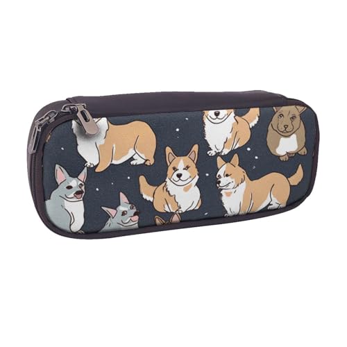 BNVSADC Federmäppchen und Make-up-Tasche aus Leder mit Corgi-Muster, stilvolles Federmäppchen, Schreibwaren-Organizer, Tasche für Schule, Büro, Reisen, Schwarz , Einheitsgröße, Kosmetiktasche von BNVSADC