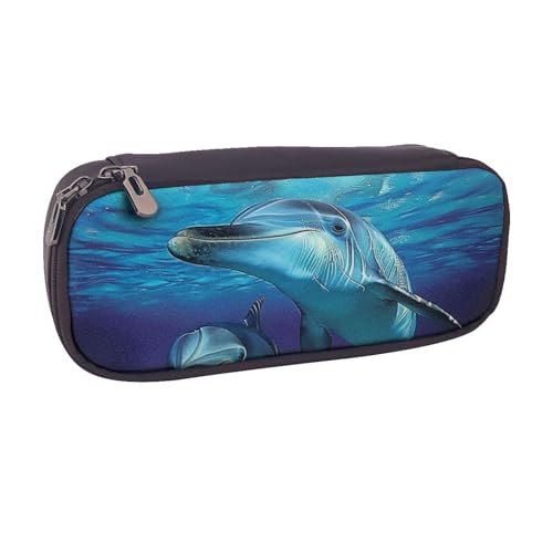 BNVSADC Federmäppchen und Make-up-Tasche aus Leder mit Delfin-Motiv, stilvolles Federmäppchen, Schreibwaren-Organizer, Tasche für Schule, Büro, Reisen, Schwarz , Einheitsgröße, Kosmetiktasche von BNVSADC