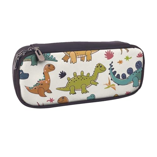 BNVSADC Federmäppchen und Make-up-Tasche aus Leder mit Dinosaurier-Muster, stilvolles Federmäppchen, Schreibwaren-Organizer-Tasche für Schule, Büro, Reisen, Schwarz , Einheitsgröße, Kosmetiktasche von BNVSADC