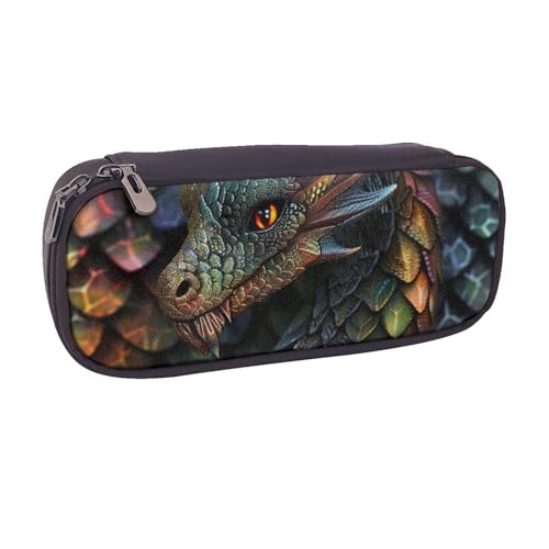BNVSADC Federmäppchen und Make-up-Tasche aus Leder mit Drachen-Schuppen-Motiv, stilvolles Federmäppchen, Schreibwaren-Organizer-Tasche für Schule, Büro, Reisen, Schwarz , Einheitsgröße, Kosmetiktasche von BNVSADC