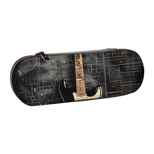 BNVSADC Federmäppchen und Make-up-Tasche aus Leder mit E-Gitarre, stilvolle Hartschale, Schreibwaren-Organizer-Tasche für Schule, Büro, Reisen, Schwarz , Einheitsgröße, Kosmetiktasche von BNVSADC