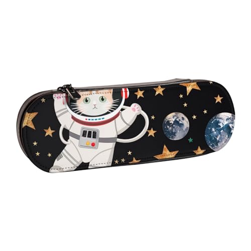 BNVSADC Federmäppchen und Make-up-Tasche aus Leder mit Elefantenmotiv, stilvolle Hartschale, Schreibwaren-Organizer-Tasche für Schule, Büro, Reisen, Niedliche Katzen-Astronaut, Einheitsgröße von BNVSADC