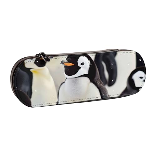 BNVSADC Federmäppchen und Make-up-Tasche aus Leder mit Elefantenmotiv, stilvolle Hartschale, Schreibwaren-Organizer-Tasche für Schule, Büro, Reisen, Niedliches Pinguin-Tiermuster, Einheitsgröße von BNVSADC