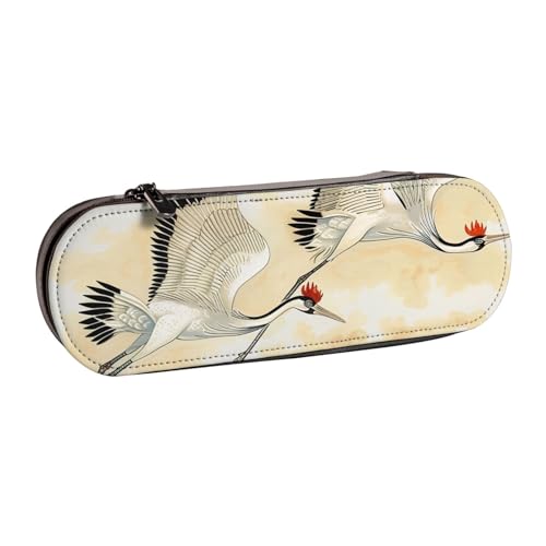 BNVSADC Federmäppchen und Make-up-Tasche aus Leder mit Eulen-Motiv und Ästen, stilvolle Hartschale, Schreibwaren-Organizer-Tasche für Schule, Büro, Reisen, Zwei japanische Kraniche fliegende von BNVSADC
