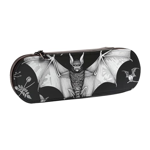 BNVSADC Federmäppchen und Make-up-Tasche aus Leder mit Fledermaus-Aufdruck, stilvolle Hartschale, Schreibwaren-Organizer-Tasche für Schule, Büro, Reisen, Schwarz , Einheitsgröße, Kosmetiktasche von BNVSADC