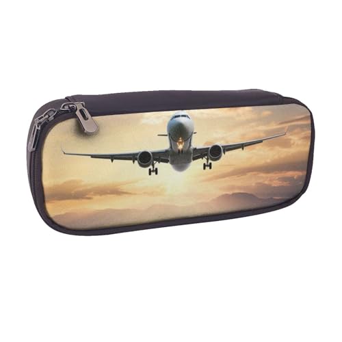 BNVSADC Federmäppchen und Make-up-Tasche aus Leder mit Flugzeug-Motiv, stilvolles Federmäppchen für Schule, Büro, Reisen, Schwarz , Einheitsgröße, Kosmetiktasche von BNVSADC