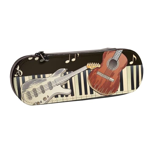 BNVSADC Federmäppchen und Make-up-Tasche aus Leder mit Gitarren-Klavier-Muster, stilvolle Hartschale, Schreibwaren-Organizer-Tasche für Schule, Büro, Reisen, Schwarz , Einheitsgröße, Kosmetiktasche von BNVSADC