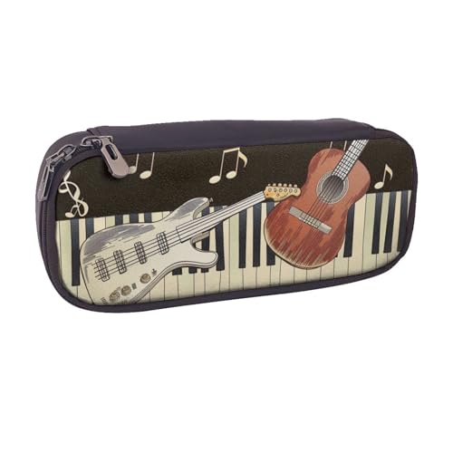 BNVSADC Federmäppchen und Make-up-Tasche aus Leder mit Gitarren-Klavier-Muster, stilvolles Federmäppchen für Schule, Büro, Reisen, Schwarz , Einheitsgröße, Kosmetiktasche von BNVSADC