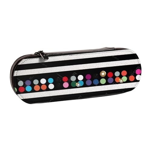 BNVSADC Federmäppchen und Make-up-Tasche aus Leder mit Glitzer-Regenbogen-Punkten, Schwarz und Weiß, 2 bedruckte Stifteetui, stilvolle Hartschalen-Bleistifttasche, Schreibwaren-Organizer-Tasche für von BNVSADC