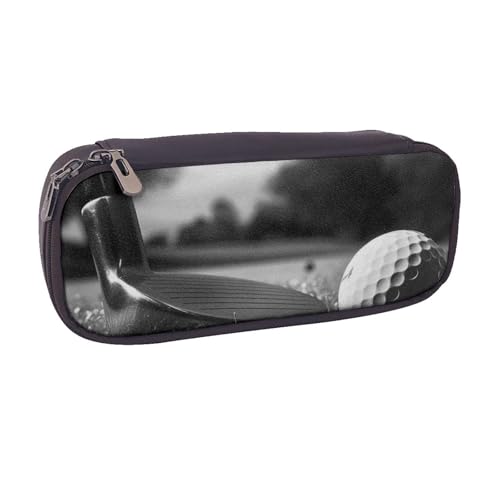 BNVSADC Federmäppchen und Make-up-Tasche aus Leder mit Golfmotiv, Schwarz und Weiß, stilvolle Stiftetasche, Schreibwaren-Organizer-Tasche für Schule, Büro, Reisen, Schwarz , Einheitsgröße, von BNVSADC