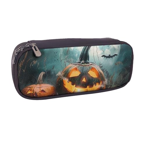 BNVSADC Federmäppchen und Make-up-Tasche aus Leder mit Halloween-Muster, stilvolles Federmäppchen, Schreibwaren-Organizer-Tasche für Schule, Büro, Reisen, Schwarz , Einheitsgröße, Kosmetiktasche von BNVSADC