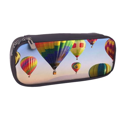BNVSADC Federmäppchen und Make-up-Tasche aus Leder mit Heißluftballons-Motiv, stilvolles Federmäppchen für Schule, Büro, Reisen, Schwarz , Einheitsgröße, Kosmetiktasche von BNVSADC