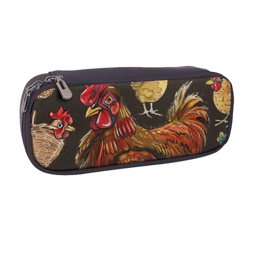 BNVSADC Federmäppchen und Make-up-Tasche aus Leder mit Hühner-Aufdruck, stilvolles Federmäppchen, Schreibwaren-Organizer-Tasche für Schule, Büro, Reisen, Schwarz , Einheitsgröße, Kosmetiktasche von BNVSADC