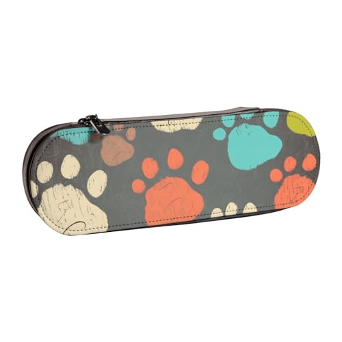 BNVSADC Federmäppchen und Make-up-Tasche aus Leder mit Hundepfoten-Aufdruck, stilvolle Hartschalen-Bleistifttasche, Schreibwaren-Organizer-Tasche für Schule, Büro, Reisen, Schwarz , Einheitsgröße, von BNVSADC