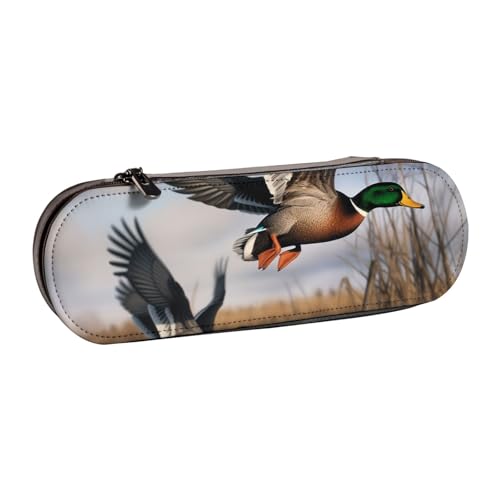 BNVSADC Federmäppchen und Make-up-Tasche aus Leder mit Jagd-Motiv fliegende Wildenten – stilvolle Hartschalen-Bleistifttasche, Schreibwaren-Organizer-Tasche für Schule, Büro, Reisen, Schwarz , von BNVSADC