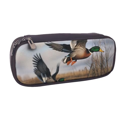 BNVSADC Federmäppchen und Make-up-Tasche aus Leder mit Jagd-Motiv fliegende Wildenten – stilvolles Federmäppchen für Schule, Büro, Reisen, Schwarz , Einheitsgröße, Kosmetiktasche von BNVSADC
