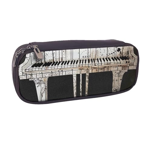 BNVSADC Federmäppchen und Make-up-Tasche aus Leder mit Klavierdruck, stilvolles Federmäppchen, Schreibwaren-Organizer-Tasche für Schule, Büro, Reisen, Schwarz , Einheitsgröße, Kosmetiktasche von BNVSADC