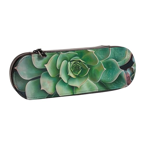 BNVSADC Federmäppchen und Make-up-Tasche aus Leder mit Leopardenmuster, stilvolle Hartschale, Schreibwaren-Organizer-Tasche für Schule, Büro, Reisen, Grüne Sukkulente, Einheitsgröße, Kosmetiktasche von BNVSADC