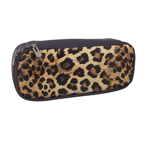 BNVSADC Federmäppchen und Make-up-Tasche aus Leder mit Leopardenmuster, stilvolles Federmäppchen, Schreibwaren-Organizer-Tasche für Schule, Büro, Reisen, Schwarz , Einheitsgröße, Kosmetiktasche von BNVSADC