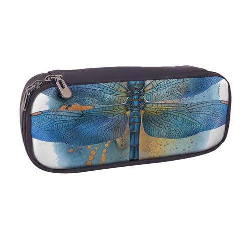 BNVSADC Federmäppchen und Make-up-Tasche aus Leder mit Libellen-Aufdruck, stilvolles Federmäppchen, Schreibwaren-Organizer, Tasche für Schule, Büro, Reisen, Schwarz , Einheitsgröße, Kosmetiktasche von BNVSADC