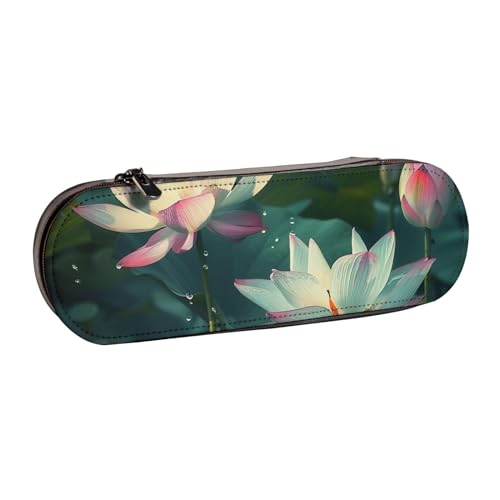 BNVSADC Federmäppchen und Make-up-Tasche aus Leder mit Lotusblumen-Aufdruck, stilvolle Hartschale, Schreibwaren-Organizer-Tasche für Schule, Büro, Reisen, Schwarz , Einheitsgröße, Kosmetiktasche von BNVSADC