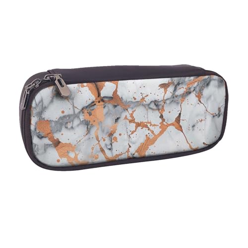 BNVSADC Federmäppchen und Make-up-Tasche aus Leder mit Marmor-Textur, Kupferspritzer, bedrucktes Leder-Federmäppchen – stilvolles Federmäppchen für Schule, Büro, Reisen, Schwarz , Einheitsgröße von BNVSADC