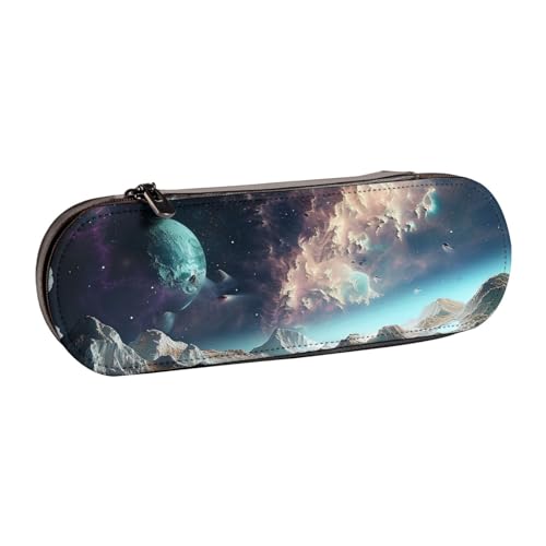 BNVSADC Federmäppchen und Make-up-Tasche aus Leder mit Motiv "Graphics Universe Space" – stilvolle Hartschalen-Bleistifttasche, Schreibwaren-Organizer-Tasche für Schule, Büro, Reisen, Schwarz , von BNVSADC