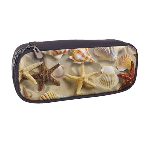 BNVSADC Federmäppchen und Make-up-Tasche aus Leder mit Muschelmotiv, bedruckt, für Schule, Büro, Reisen, Schwarz , Einheitsgröße, Kosmetiktasche von BNVSADC