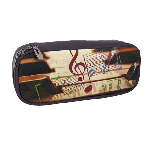 BNVSADC Federmäppchen und Make-up-Tasche aus Leder mit Musikdruck, stilvolles Federmäppchen, Schreibwaren-Organizer-Tasche für Schule, Büro, Reisen, Schwarz , Einheitsgröße, Kosmetiktasche von BNVSADC