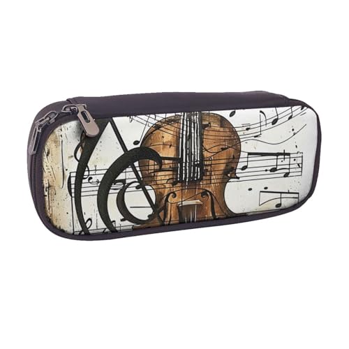 BNVSADC Federmäppchen und Make-up-Tasche aus Leder mit Musikdruck, stilvolles Federmäppchen, Schreibwaren-Organizer-Tasche für Schule, Büro, Reisen, Schwarz , Einheitsgröße, Kosmetiktasche von BNVSADC