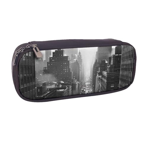 BNVSADC Federmäppchen und Make-up-Tasche aus Leder mit New York-Aufdruck, stilvolles Federmäppchen, Schreibwaren, Organizer, Tasche für Schule, Büro, Reisen, Schwarz und Weiß, Schwarz , Einheitsgröße, von BNVSADC