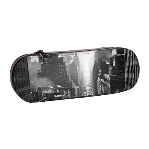 BNVSADC Federmäppchen und Make-up-Tasche aus Leder mit New York-Aufdruck, stilvolles Hartschalen-Federmäppchen für Schule, Büro, Reisen, Schwarz und Weiß, Schwarz , Einheitsgröße, Kosmetiktasche von BNVSADC