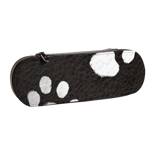 BNVSADC Federmäppchen und Make-up-Tasche aus Leder mit Pfotenabdruck – stilvolle Hartschalen-Bleistifttasche, Schreibwaren-Organizer-Tasche für Schule, Büro, Reisen, Schwarz , Einheitsgröße, von BNVSADC