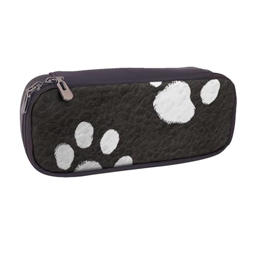BNVSADC Federmäppchen und Make-up-Tasche aus Leder mit Pfotenabdruck – stilvolles Federmäppchen für Schule, Büro, Reisen, Schwarz , Einheitsgröße, Kosmetiktasche von BNVSADC