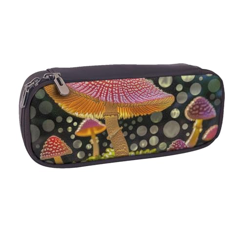 BNVSADC Federmäppchen und Make-up-Tasche aus Leder mit Pilz-Aufdruck – stilvolles Federmäppchen, Schreibwaren-Organizer-Tasche für Schule, Büro, Reisen, Schwarz , Einheitsgröße, Kosmetiktasche von BNVSADC