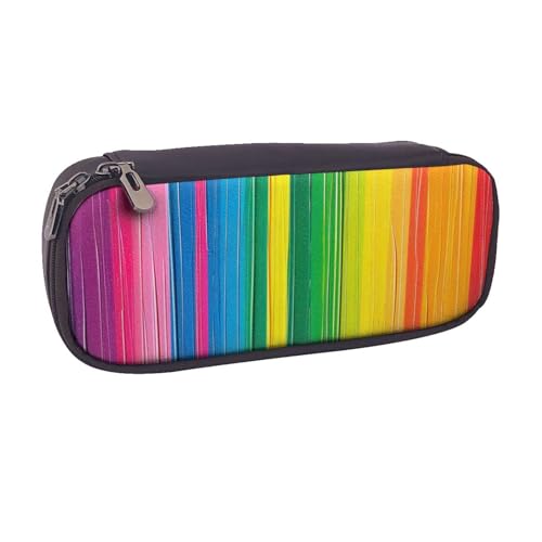 BNVSADC Federmäppchen und Make-up-Tasche aus Leder mit Regenbogenfarben-Streifen, stilvolles Federmäppchen für Schule, Büro, Reisen, Schwarz , Einheitsgröße, Kosmetiktasche von BNVSADC