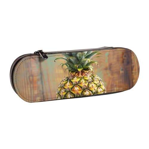 BNVSADC Federmäppchen und Make-up-Tasche aus Leder mit Rotwein-Aufdruck – stilvolle Hartschalen-Bleistifttasche, Schreibwaren-Organizer-Tasche für Schule, Büro, Reisen, Ananas 1, Einheitsgröße von BNVSADC