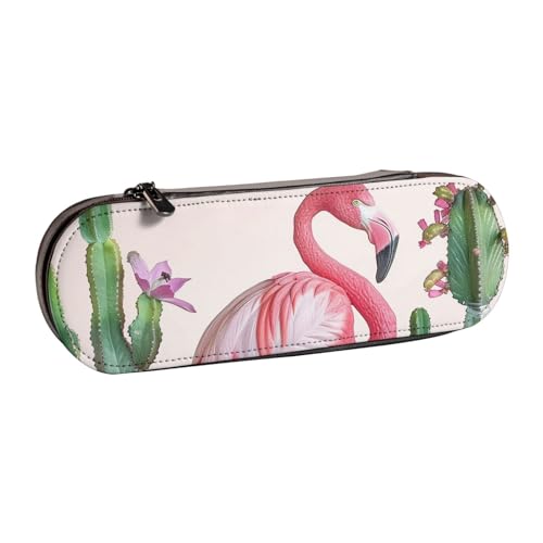 BNVSADC Federmäppchen und Make-up-Tasche aus Leder mit Rotwein-Aufdruck – stilvolle Hartschalen-Bleistifttasche, Schreibwaren-Organizer-Tasche für Schule, Büro, Reisen, Flamingo-Sukkulenten von BNVSADC